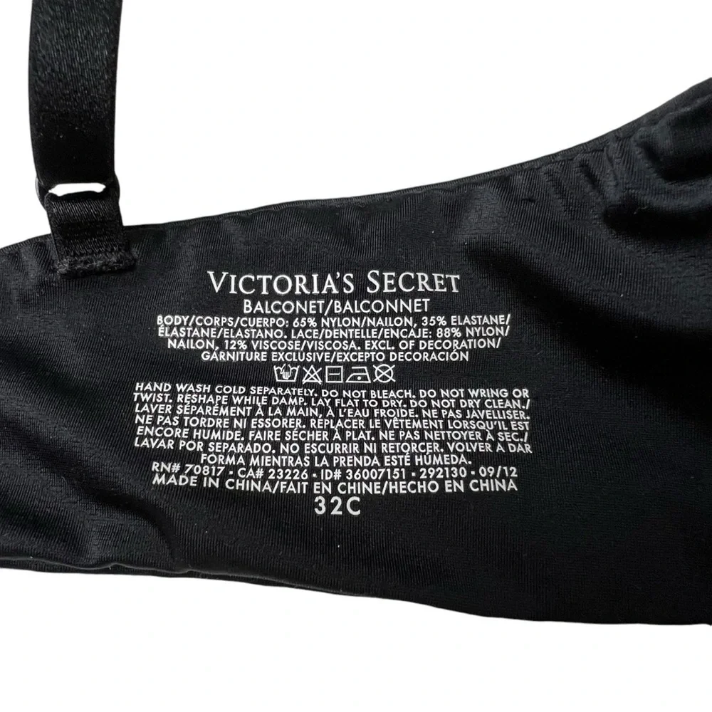 Victoria’s Secret Balconett Bra Black Size 32C Gold Trim- READ